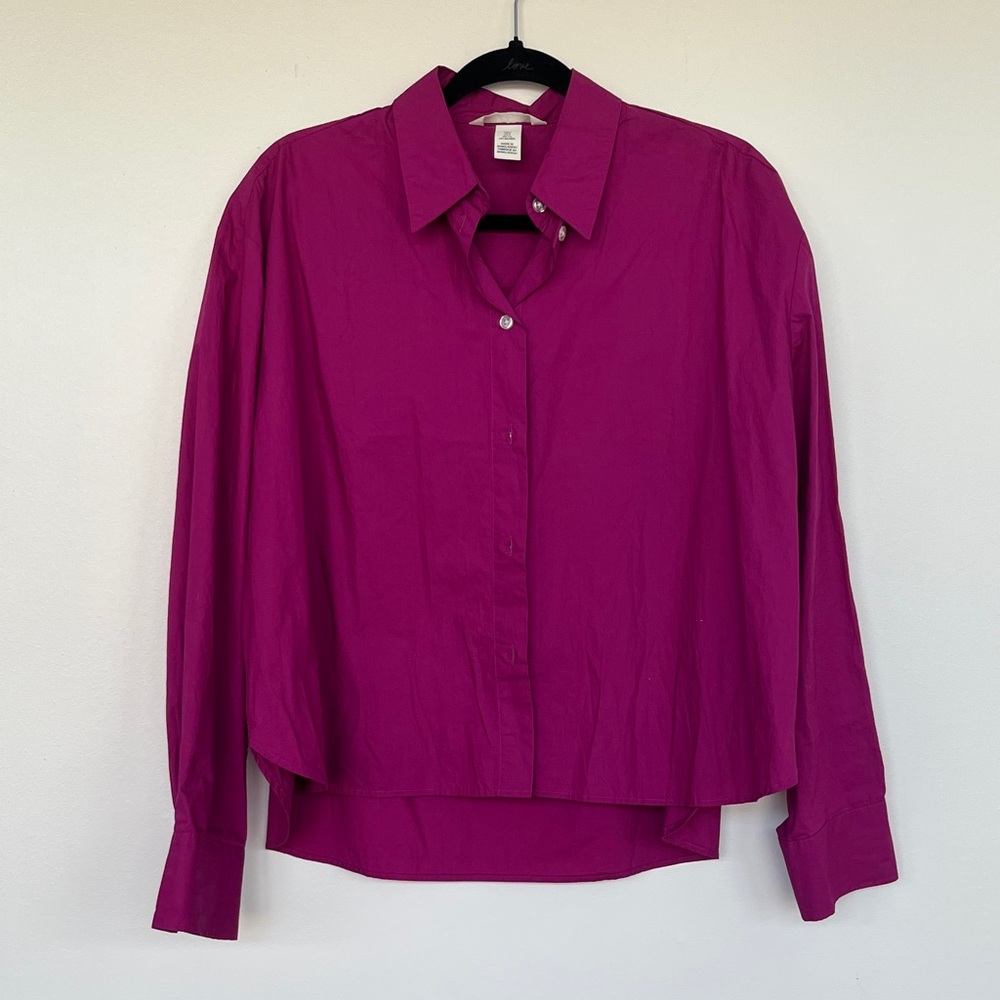{{H&M}} Magenta Cotton Poplin Button-Down Shirt